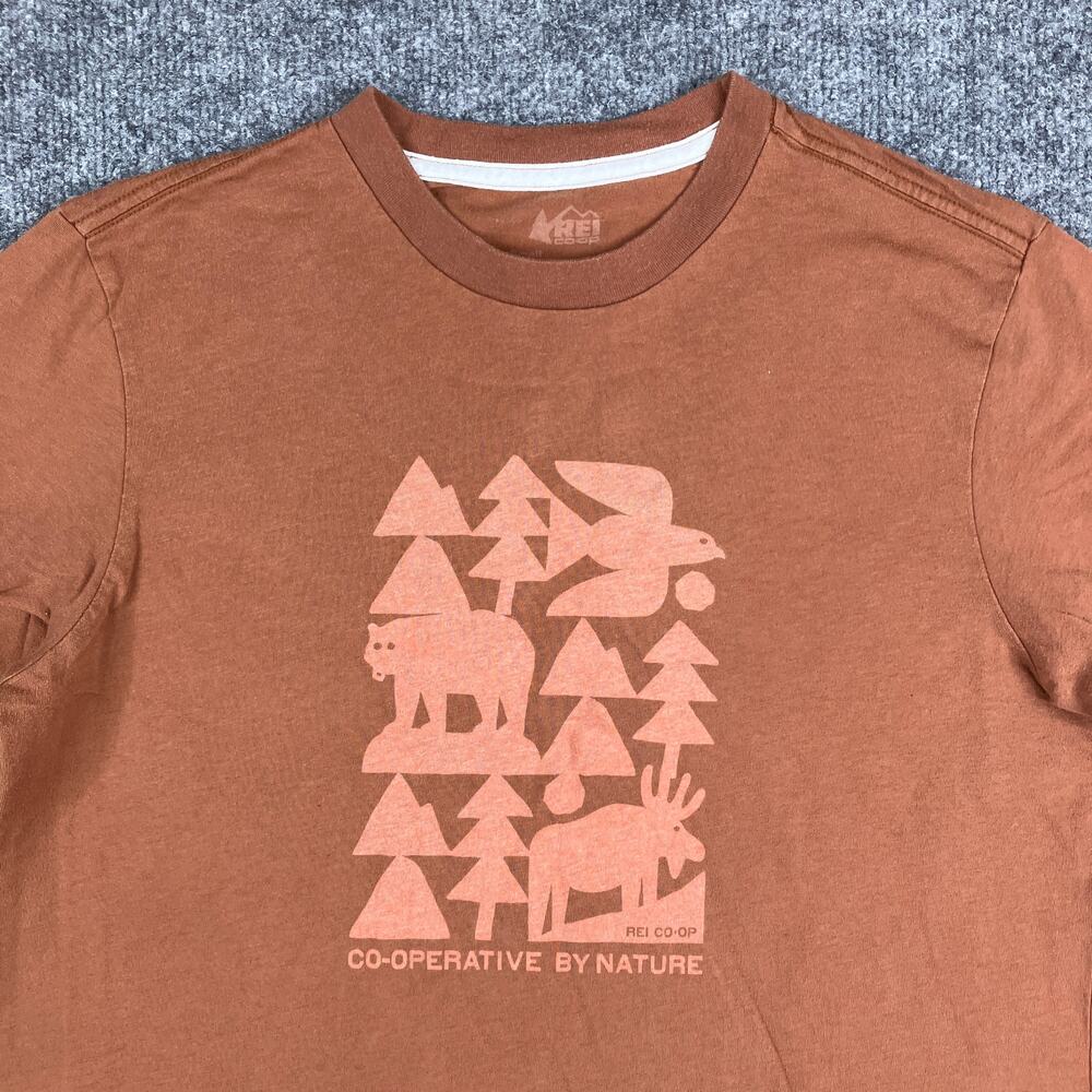 REI Co-op T-Shirt Mens Small Brown Rust Graphic Tee Co-Operative By Nature‎
